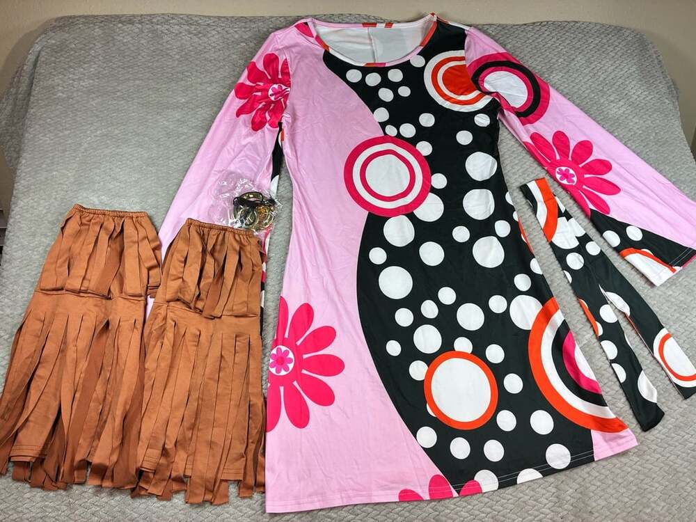 Unbranded 70s Hippie Costume Set Size L Retro Disco Dress Accessories